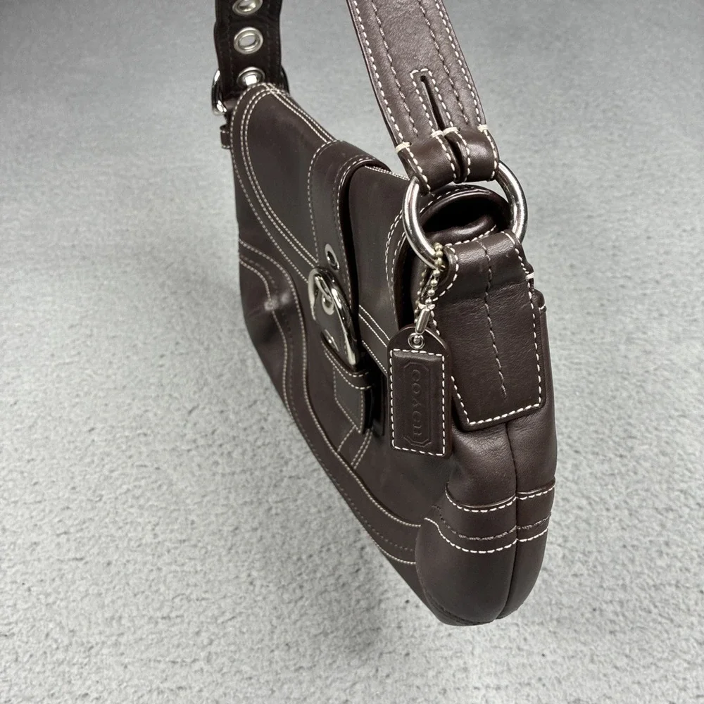 Vintage Coach Soho Y2K Leather Buckle Flap Shoulder Bag Brown Purse F10910